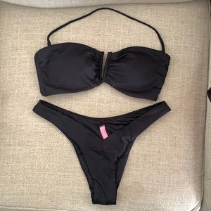 Black Victoria’s Secret Bandeau Bikini Top with Brazilian Bottoms